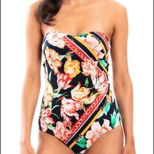 Jessika Allen Jets Galleria Bandeau Floral Women’s 1 Piece Swim Suit Staples